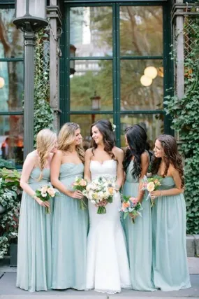 2019 Pretty High Low Sweetheart Long Simple Mint Bridesmaid Dresses PFB0080