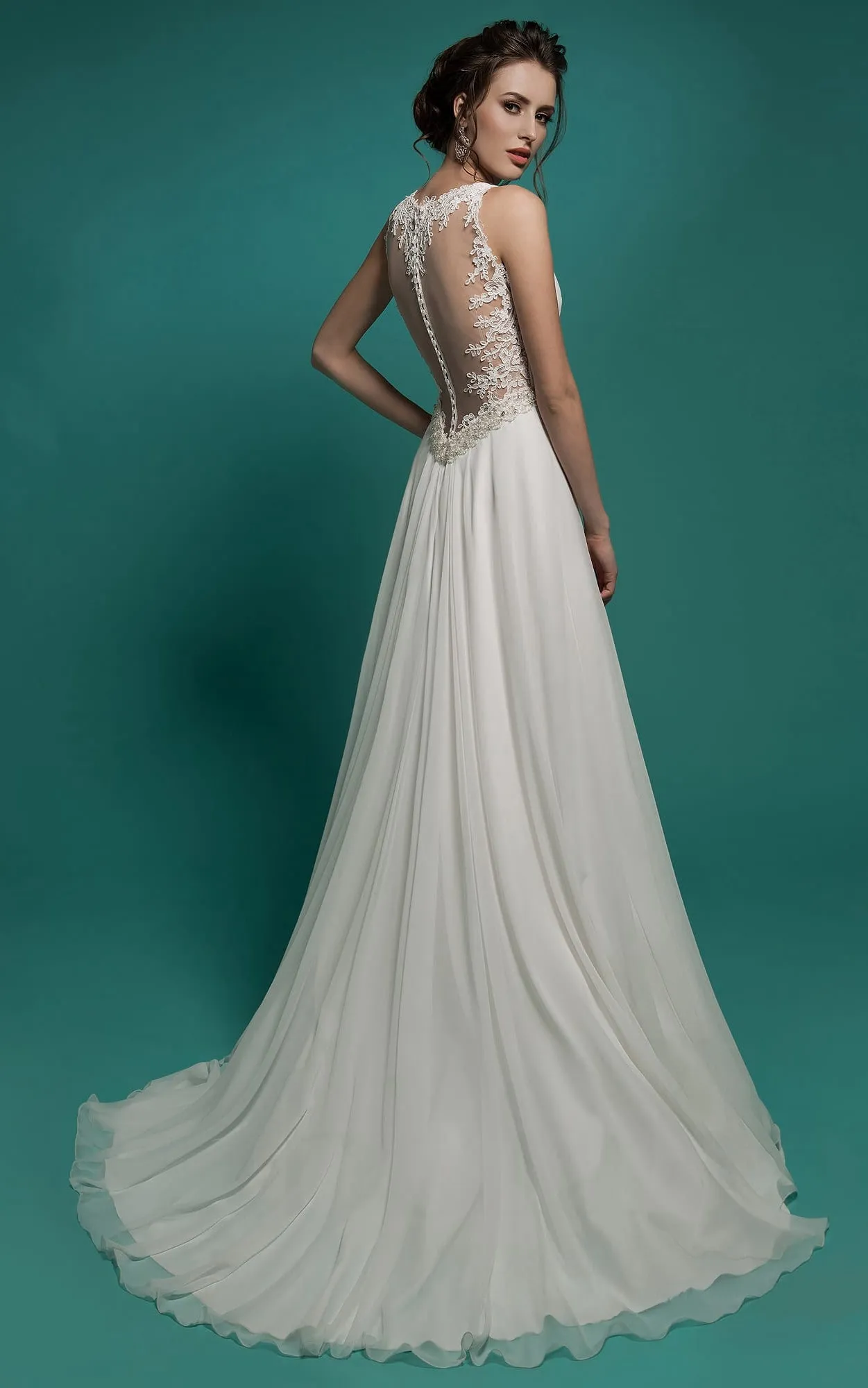 A-Line Floor-Length V-Neck Sleeveless Empire Illusion Chiffon Dress With Beading And Ruching