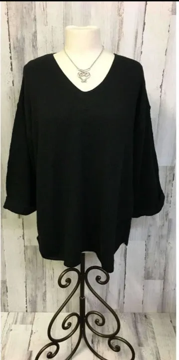 Avalin Women's V-Neck Oversized Tunic Slub Cotton Sweater #9079 Made in U.S.A.