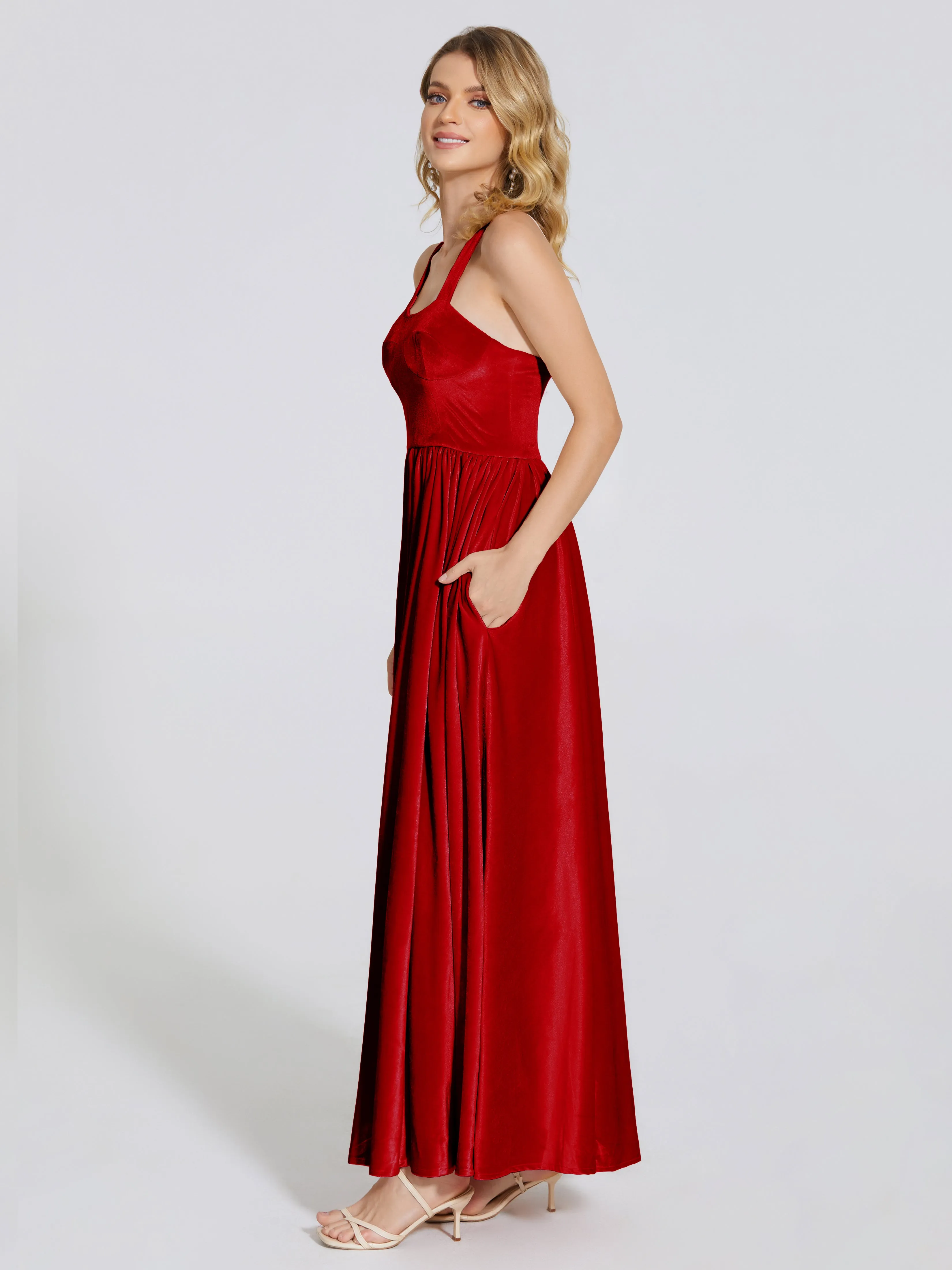 Brynlee Simple Spaghetti Straps Velvet Bridesmaid Dresses