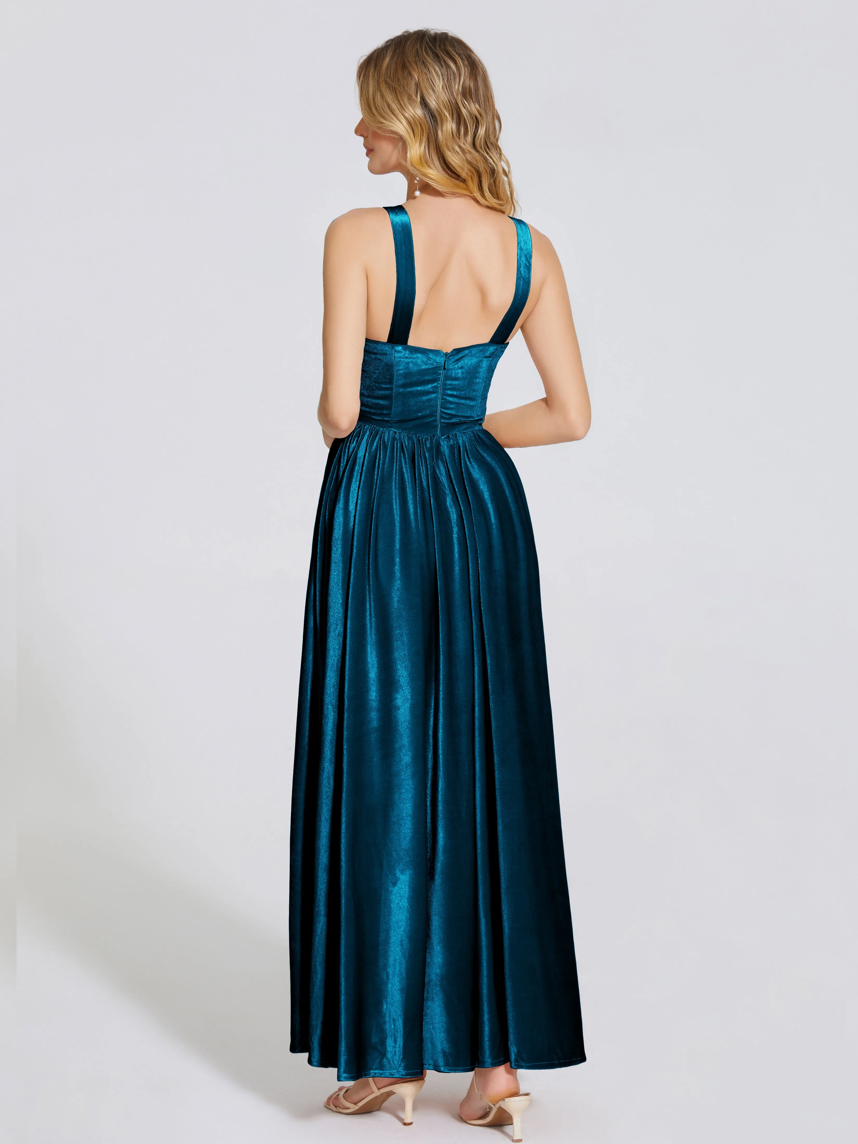 Brynlee Simple Spaghetti Straps Velvet Bridesmaid Dresses