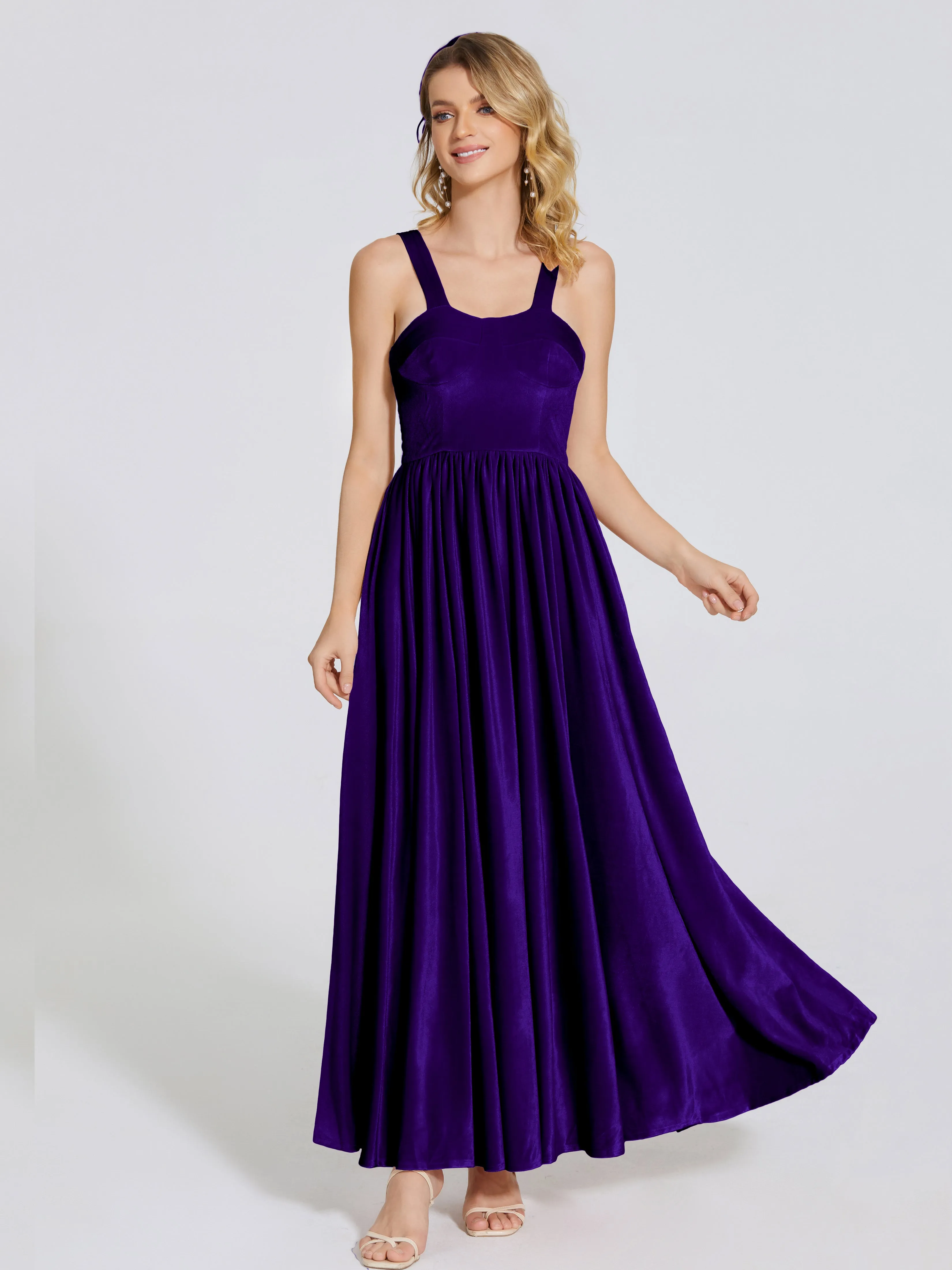 Brynlee Simple Spaghetti Straps Velvet Bridesmaid Dresses