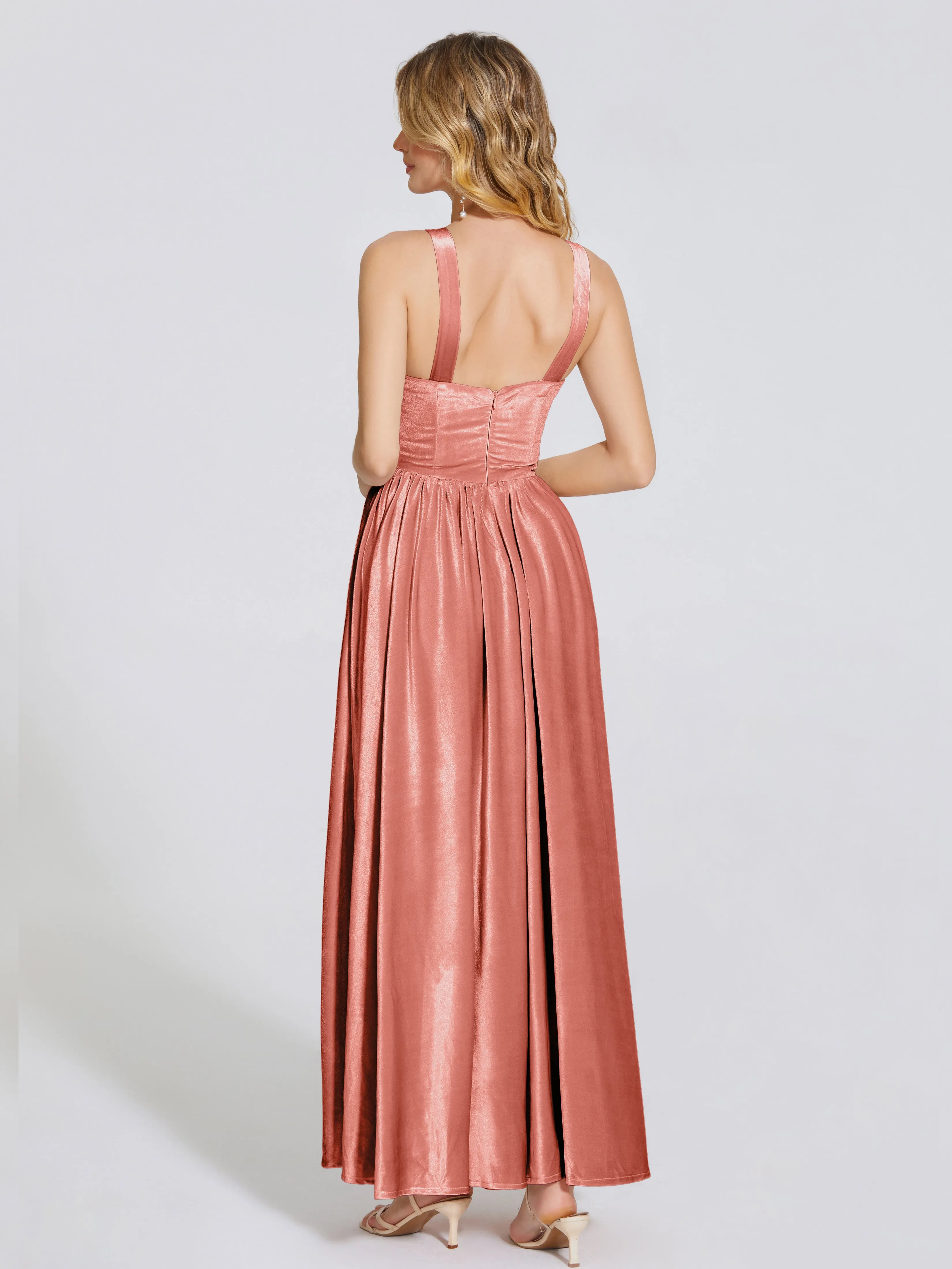 Brynlee Simple Spaghetti Straps Velvet Bridesmaid Dresses