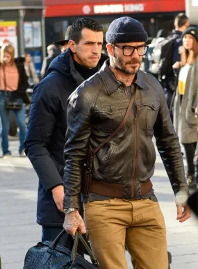 David Beckham Brown Stylish Leather Jacket by TJS