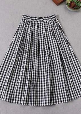 Elegant Black White Plaid wrinkled Pockets Fall Skirt