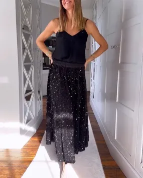 Elegant pleated velvet sequined skirt