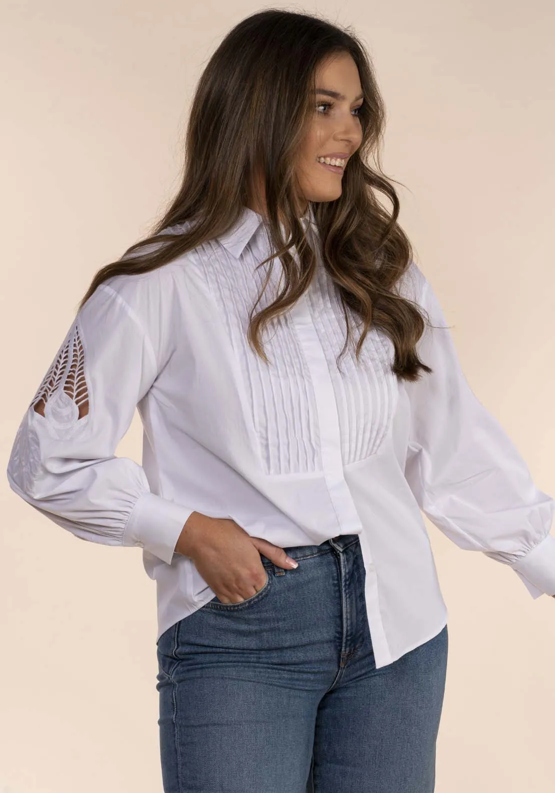 Embroidered Sleeve Blouse - White