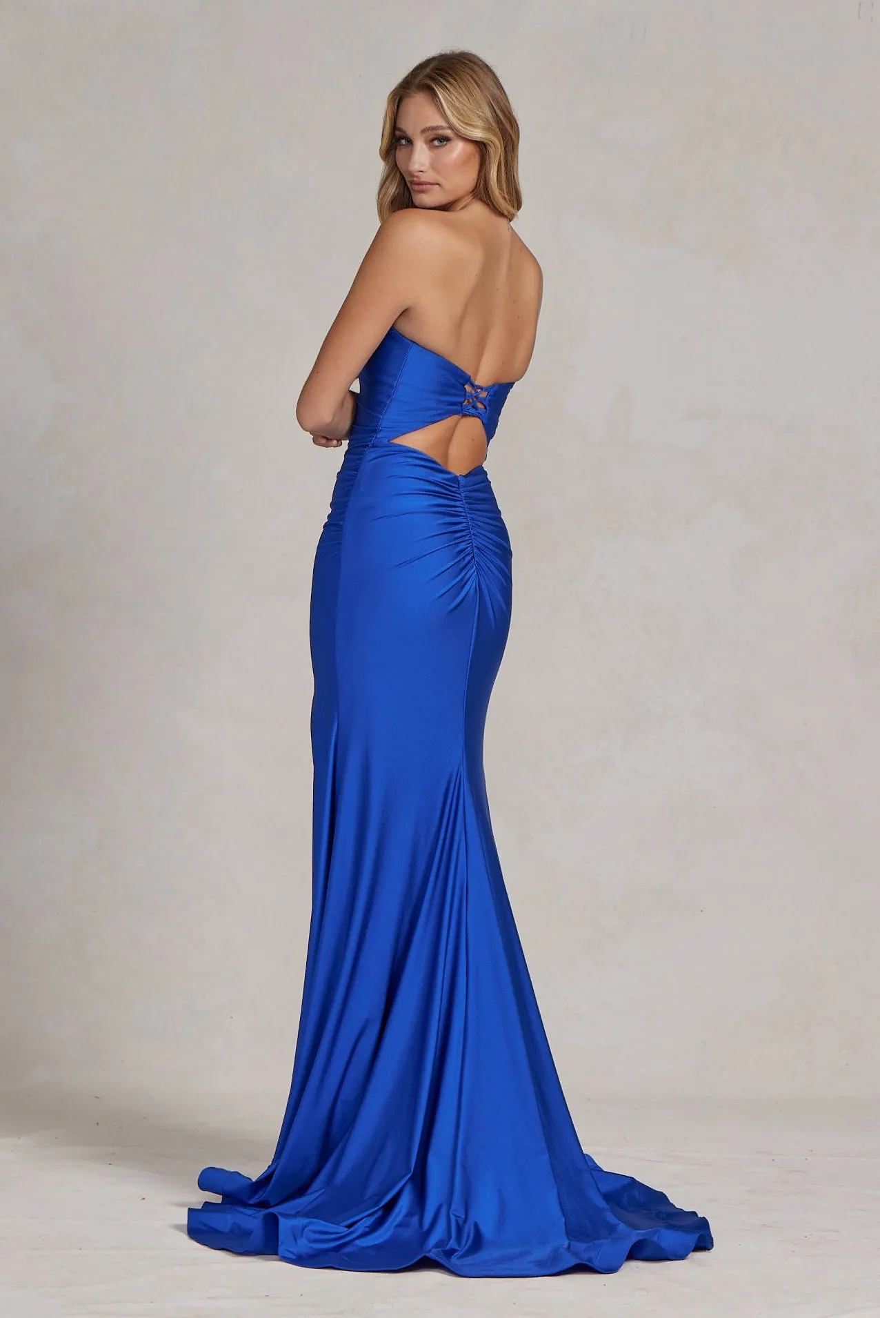 Fitted Strapless Slit Dress_T1139