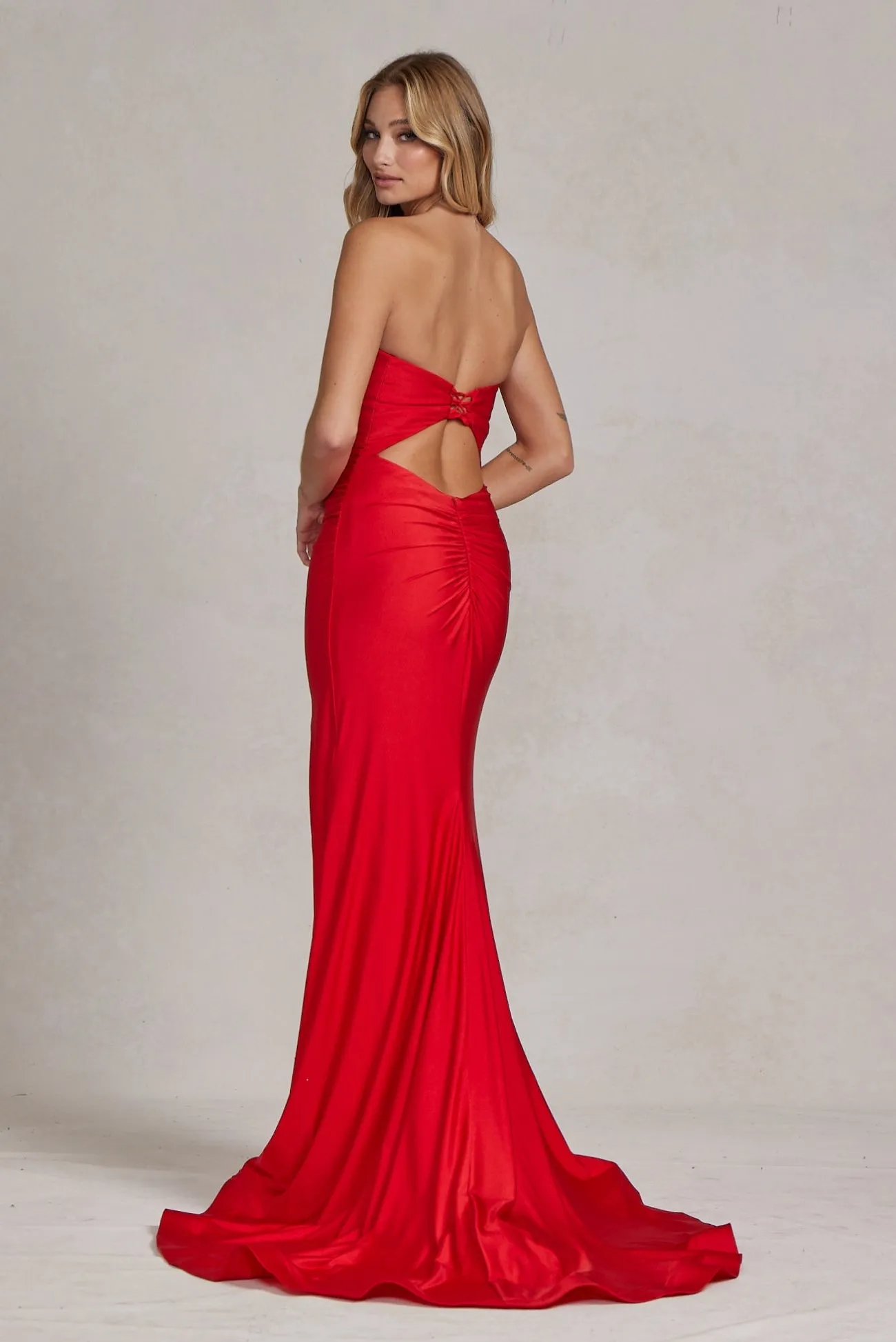 Fitted Strapless Slit Dress_T1139