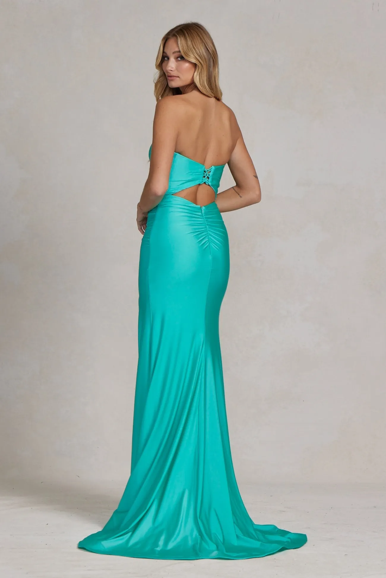 Fitted Strapless Slit Dress_T1139