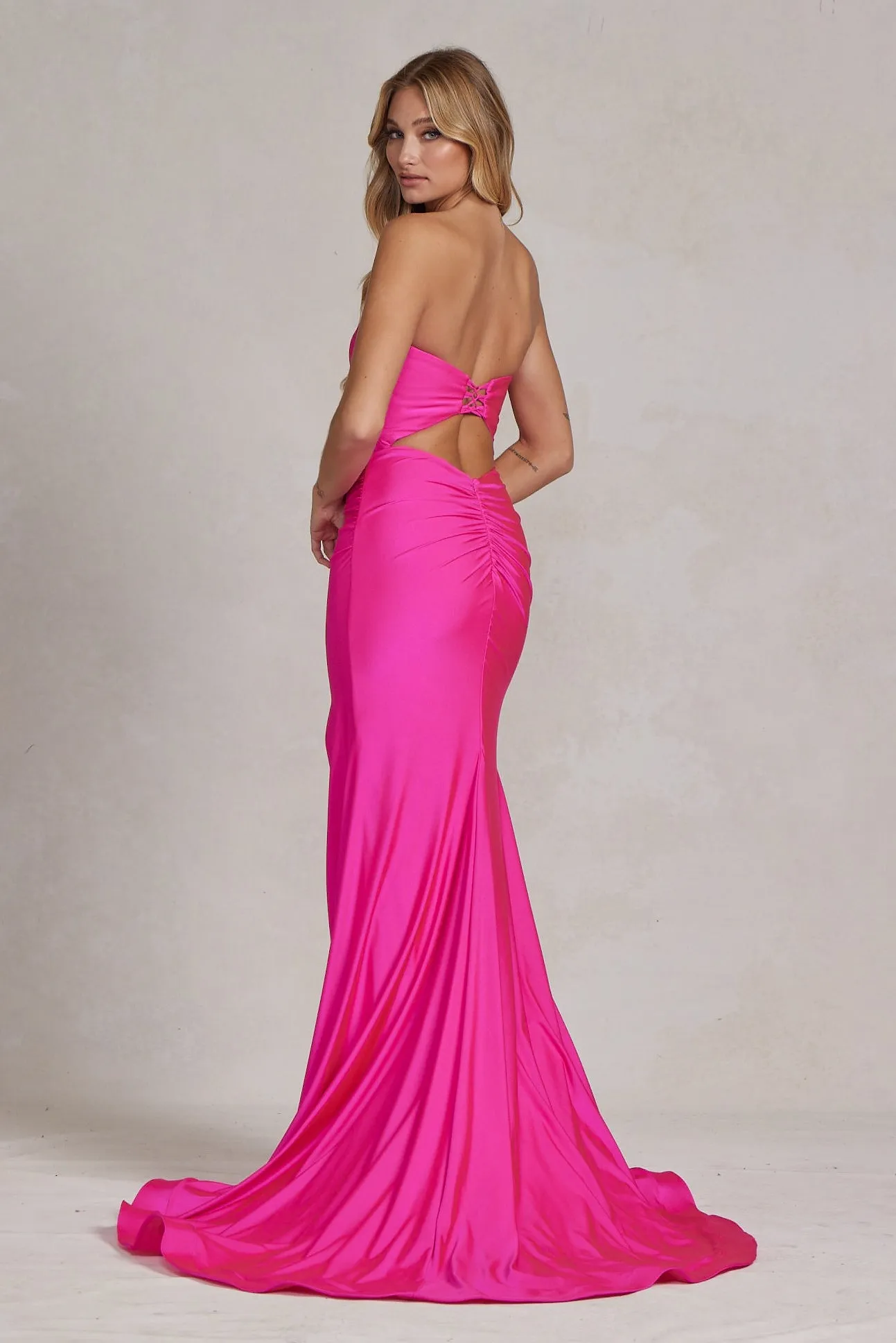 Fitted Strapless Slit Dress_T1139