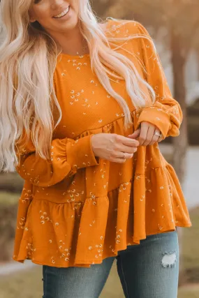 Floral Print Ruffle Long Sleeve Tunic Top