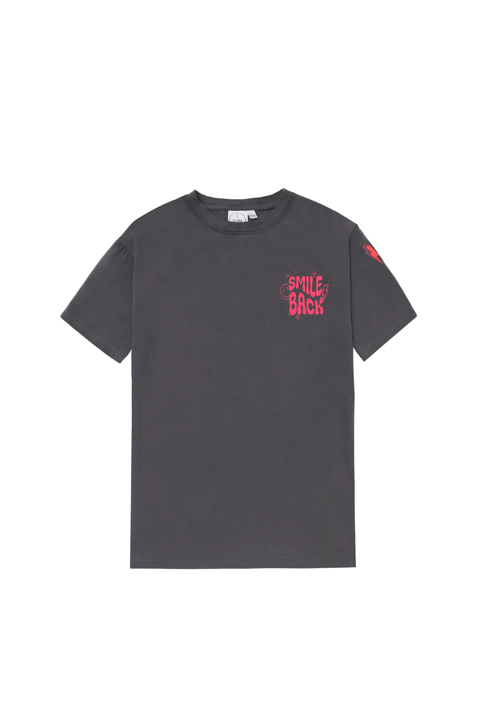 Grey with Neon Coral Smile Back Slogan T-Shirt