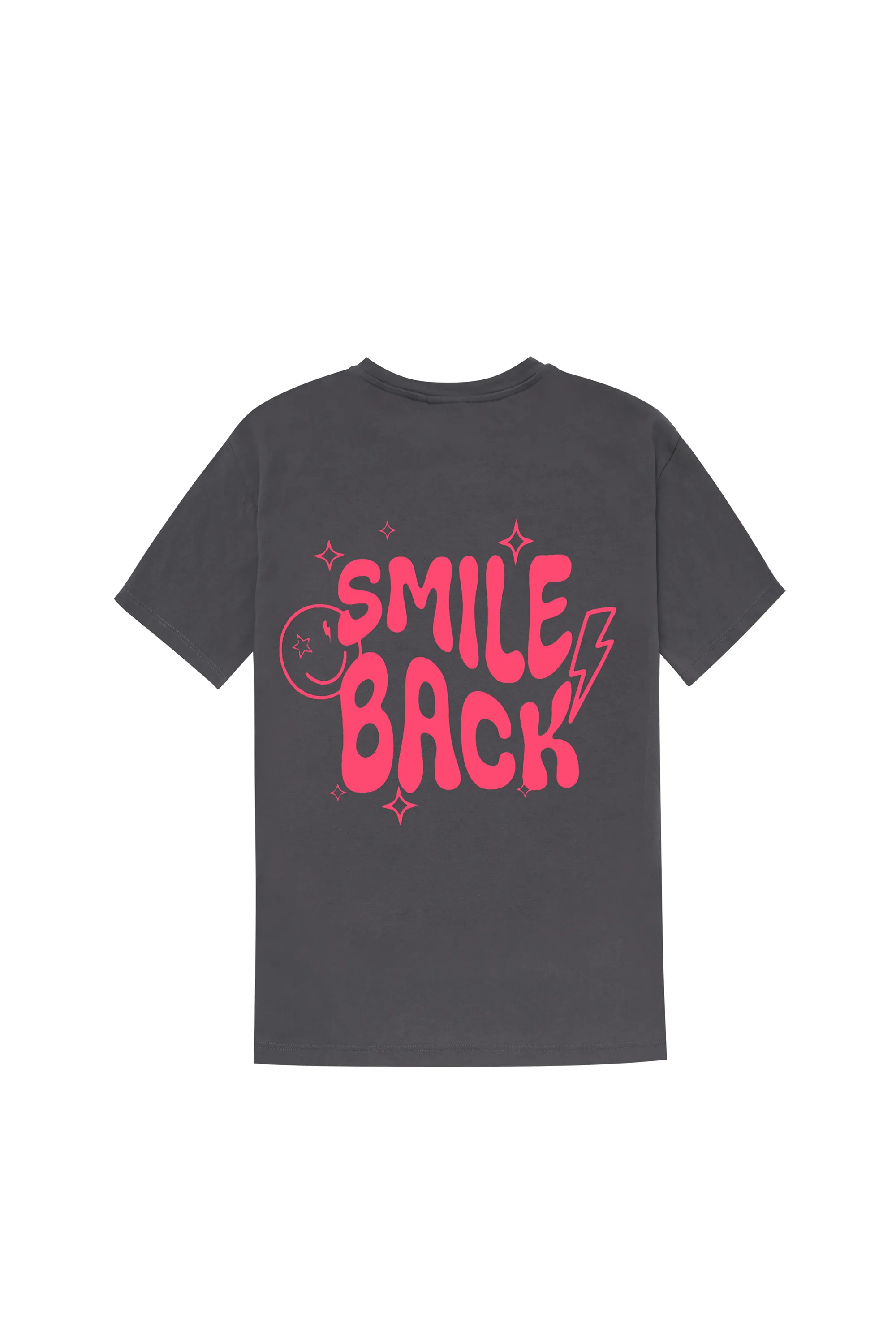 Grey with Neon Coral Smile Back Slogan T-Shirt