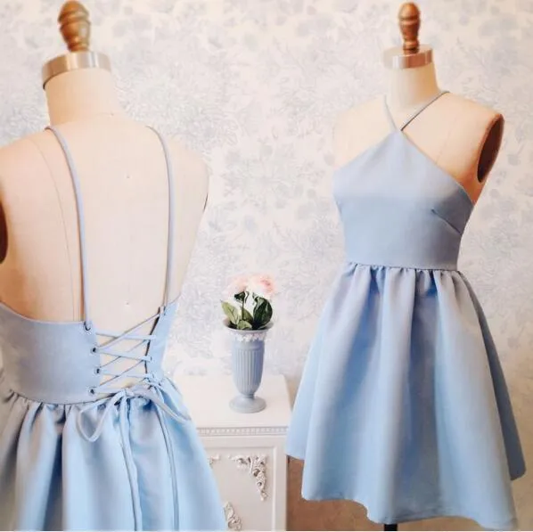 Halter Simple Cute Cheap Blue Homecoming Dresses 2018, BDY0204