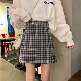 Hong Kong Vintage High Waist Korean Chequered Skirt Hip Flattering Women Student Skirt