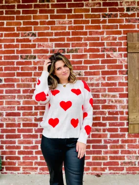 Ivory & Red Keeper Of My Heart Open Back Sweater