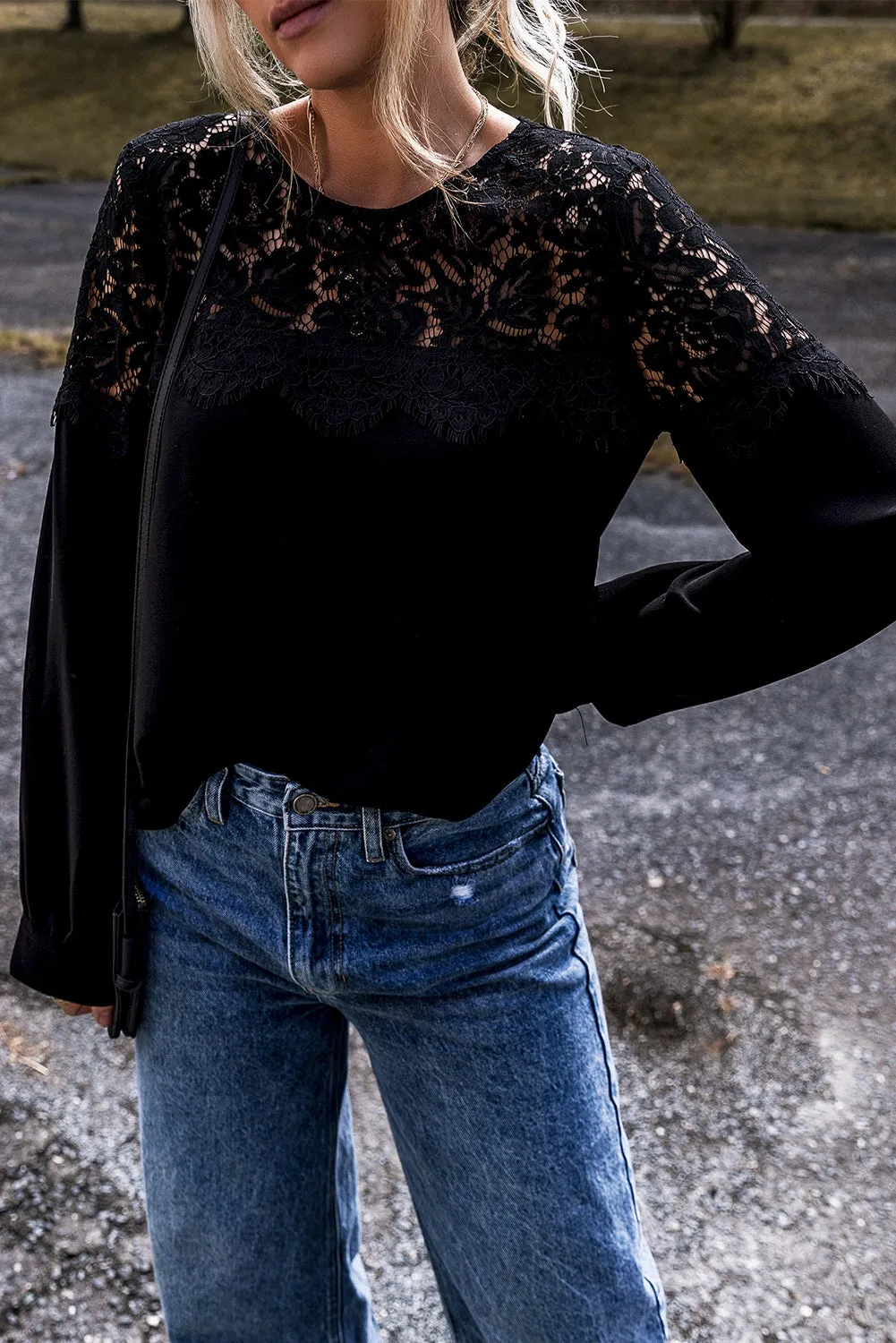 Lace Crochet Long Sleeve Top