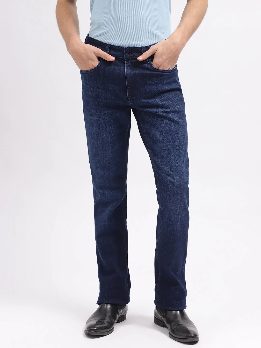 Lindbergh Men Blue Solid Bootcut Mid-Rise Jeans