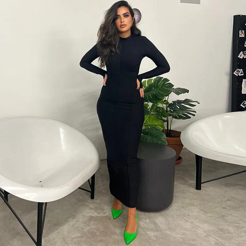 long sleeves simple slit dress