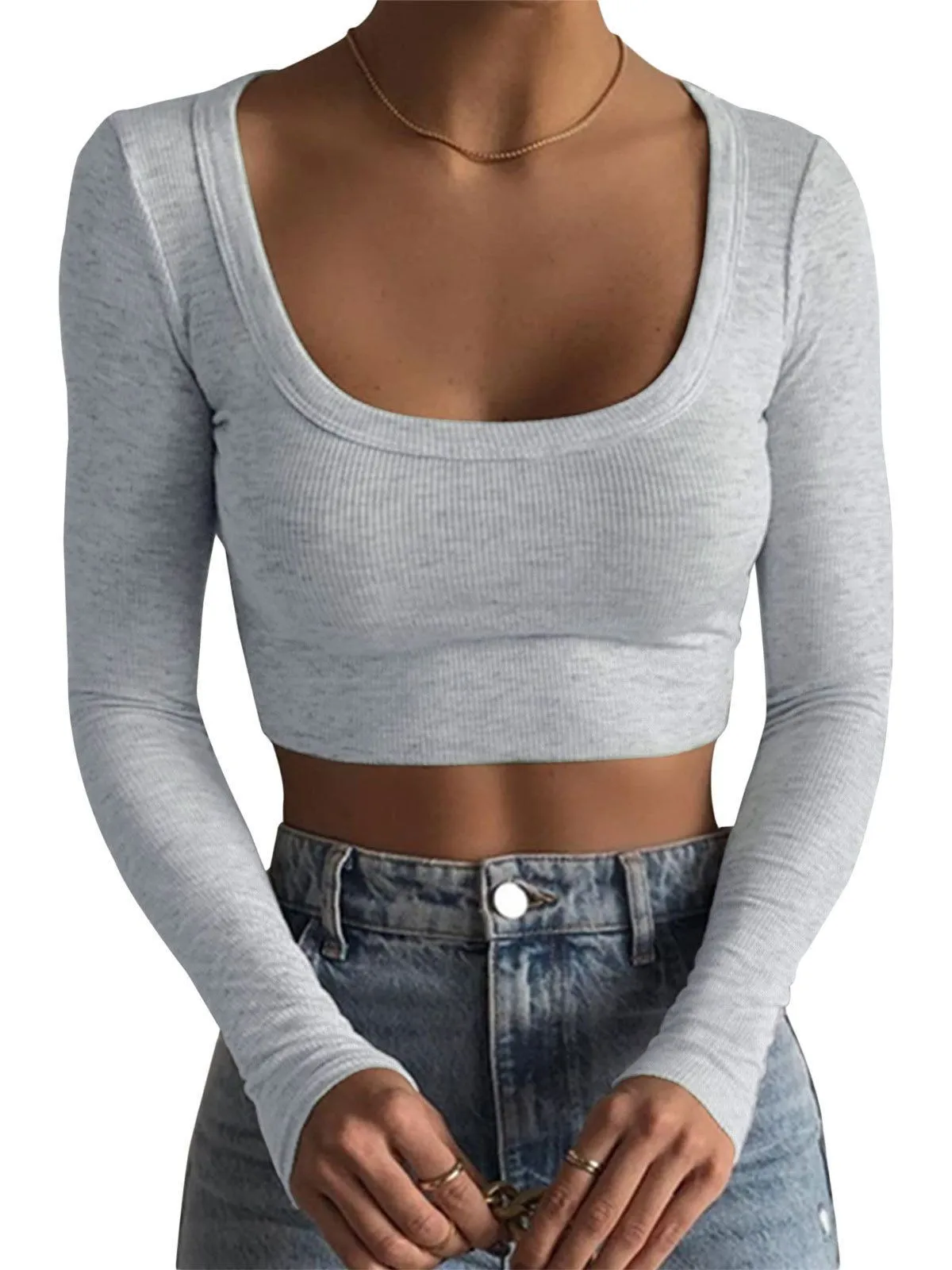 Long Sleeves Thread Cotton Slim Slimming T-shirt Blouses