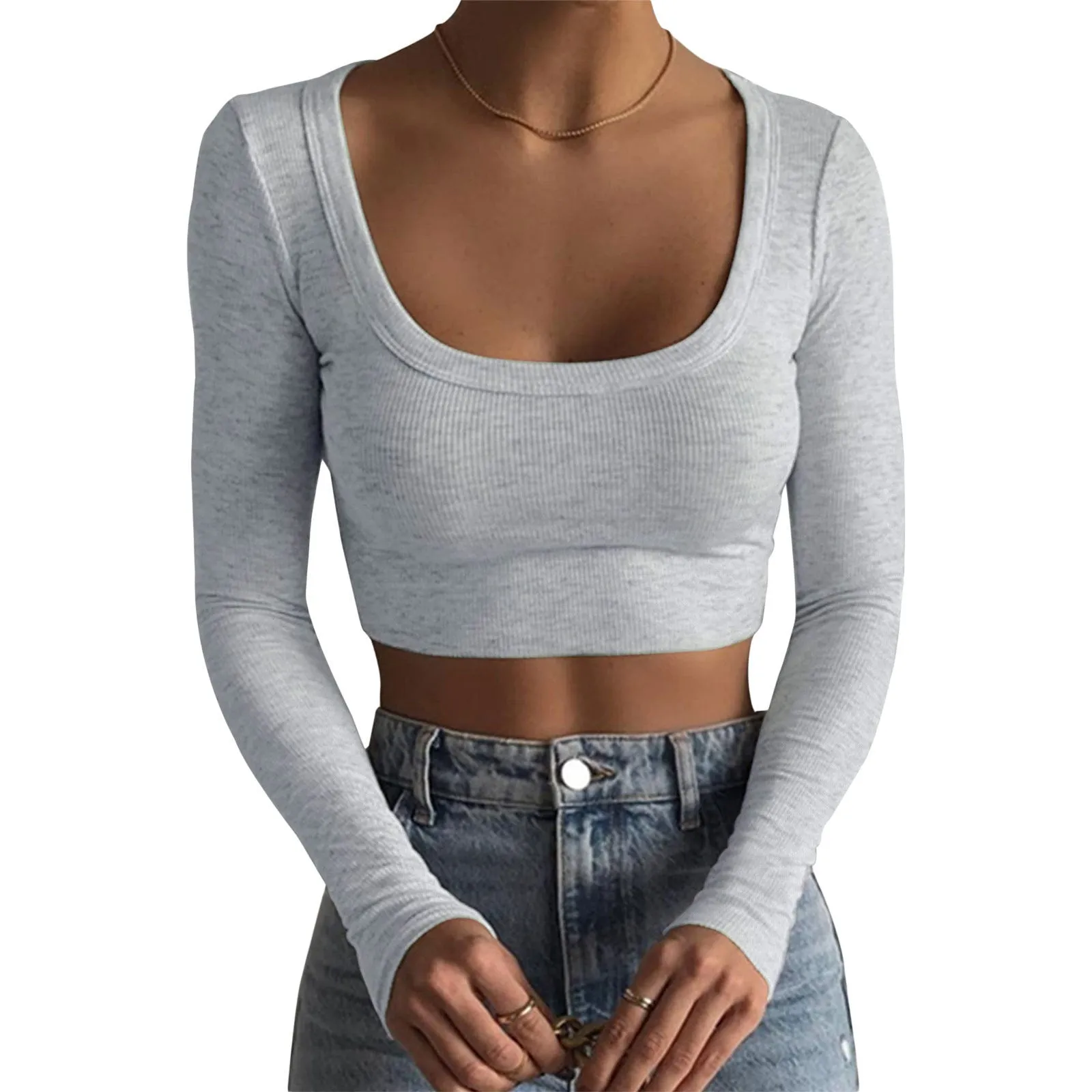 Long Sleeves Thread Cotton Slim Slimming T-shirt Blouses