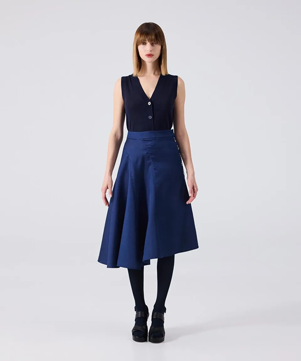 Machka Stone Embroidered Mikado Skirt Navy