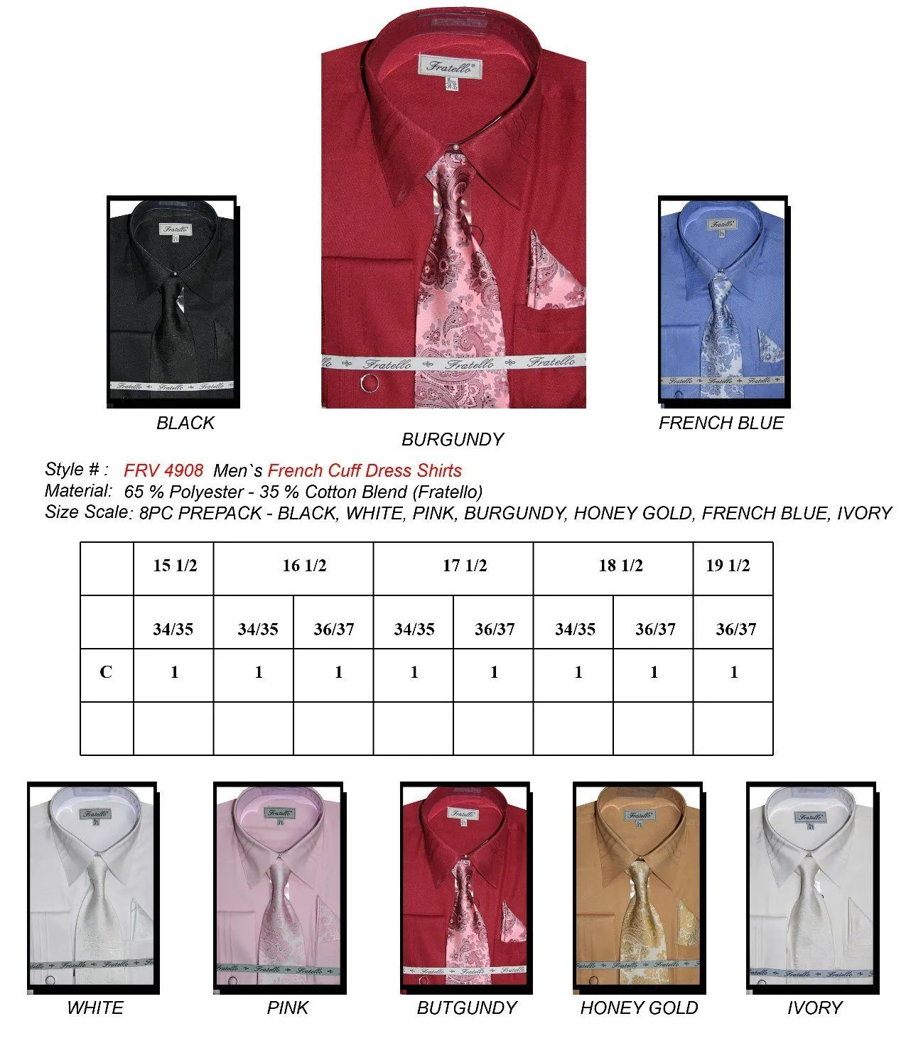 Men's JQD French Cuff Shirts with Tie and Hanky