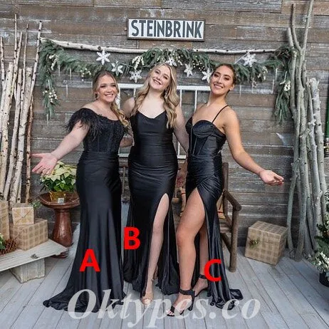 Mismatched Sexy Black Satin Sleeveless Mermaid Long Prom Dresses,PDS0770