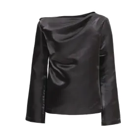 Modern Boat Neck Blouse With Gentle Sheen Black