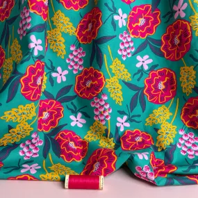 Nerida Hansen - Fresh Flowers on Green Cotton Poplin Fabric