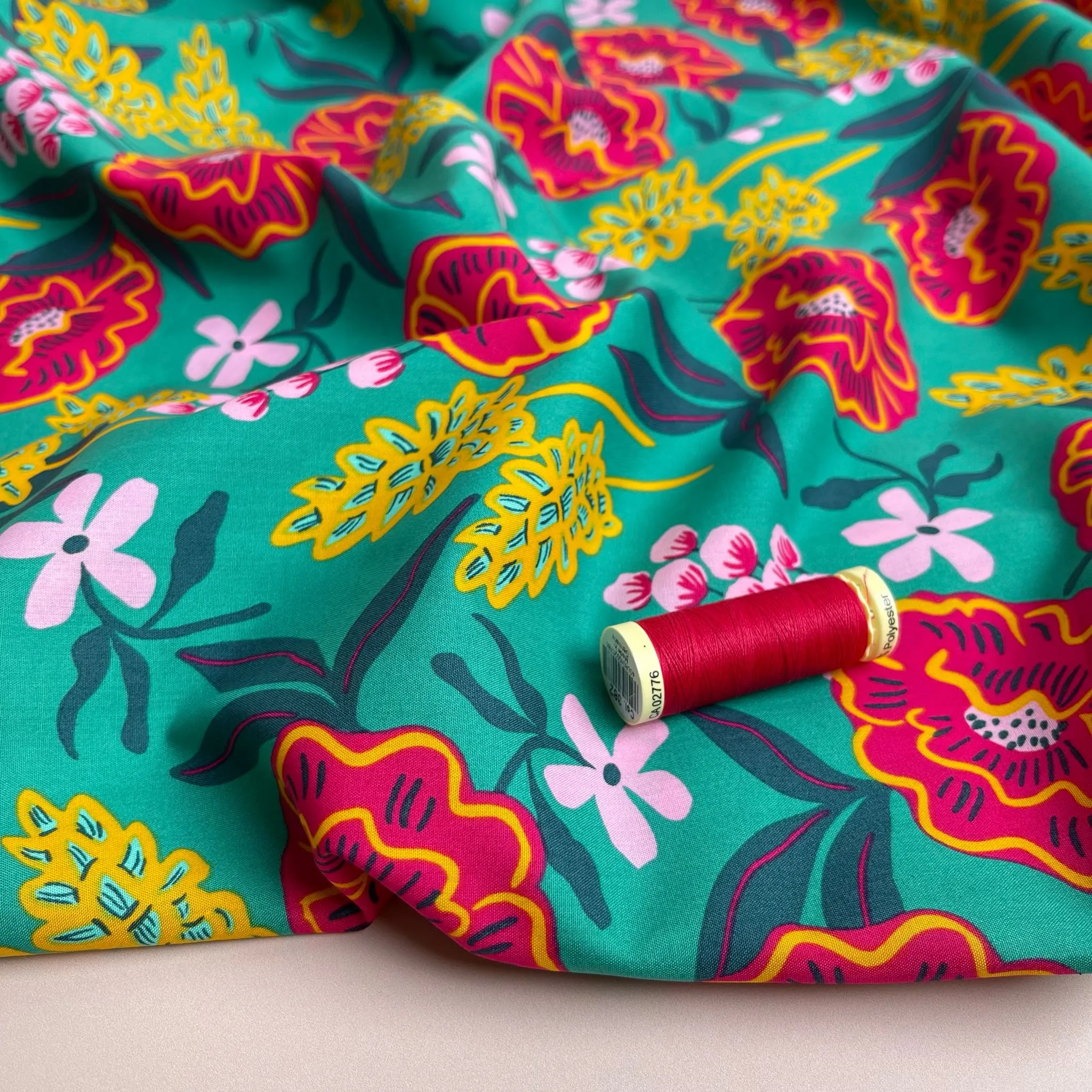 Nerida Hansen - Fresh Flowers on Green Cotton Poplin Fabric