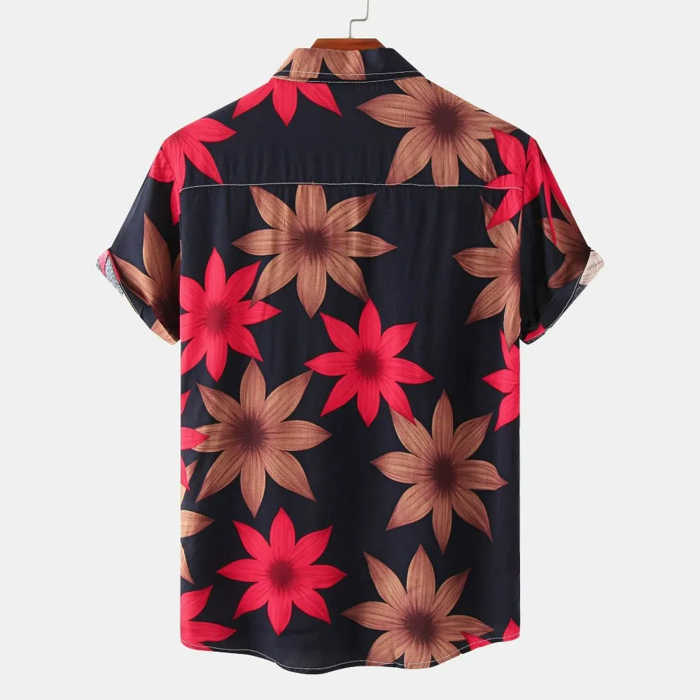 S110 Men's Floral Printed Short-Sleeved Shirt