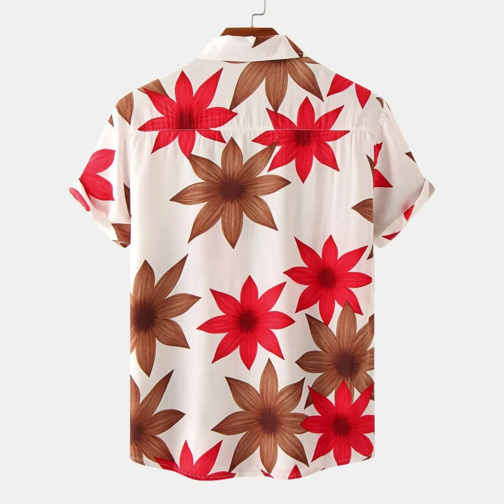 S110 Men's Floral Printed Short-Sleeved Shirt