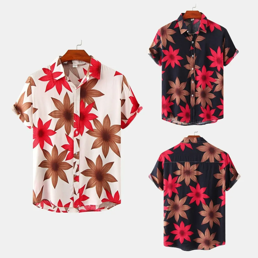 S110 Men's Floral Printed Short-Sleeved Shirt