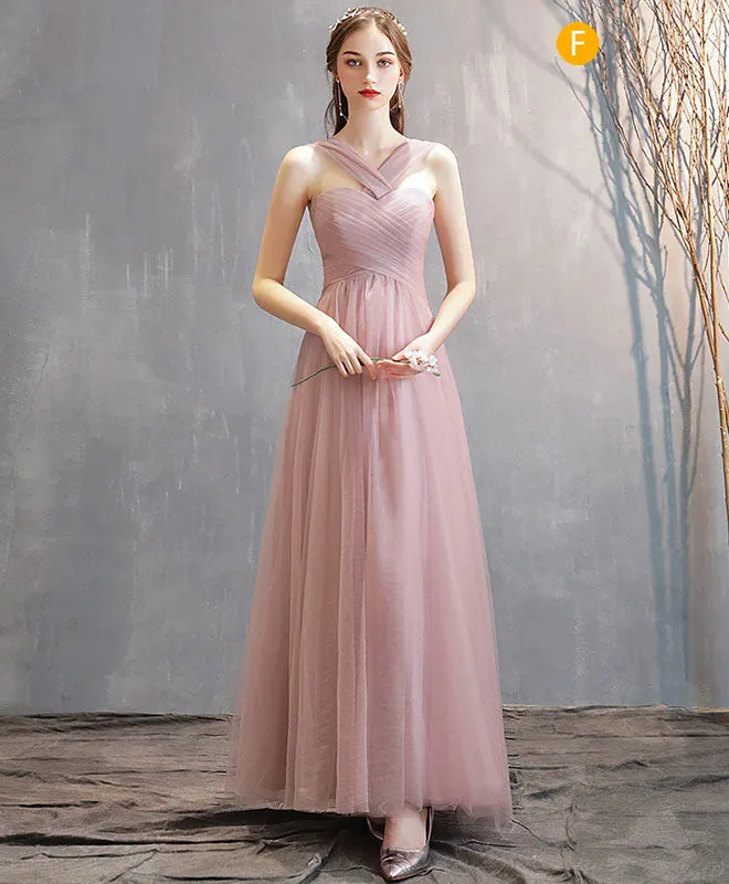 Simple Pink Tulle Long Prom Dress Pink Tulle Bridesmaid Dress