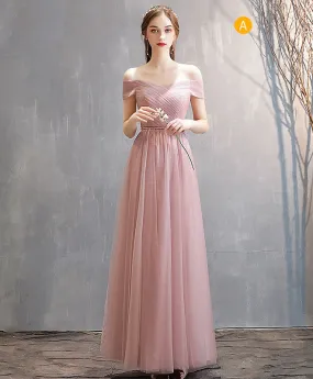 Simple Pink Tulle Long Prom Dress Pink Tulle Bridesmaid Dress