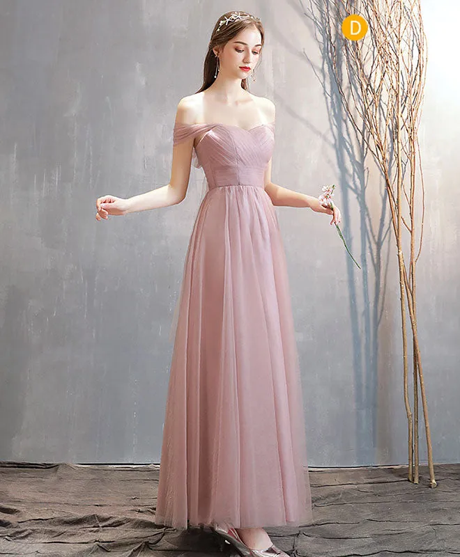 Simple Pink Tulle Long Prom Dress Pink Tulle Bridesmaid Dress