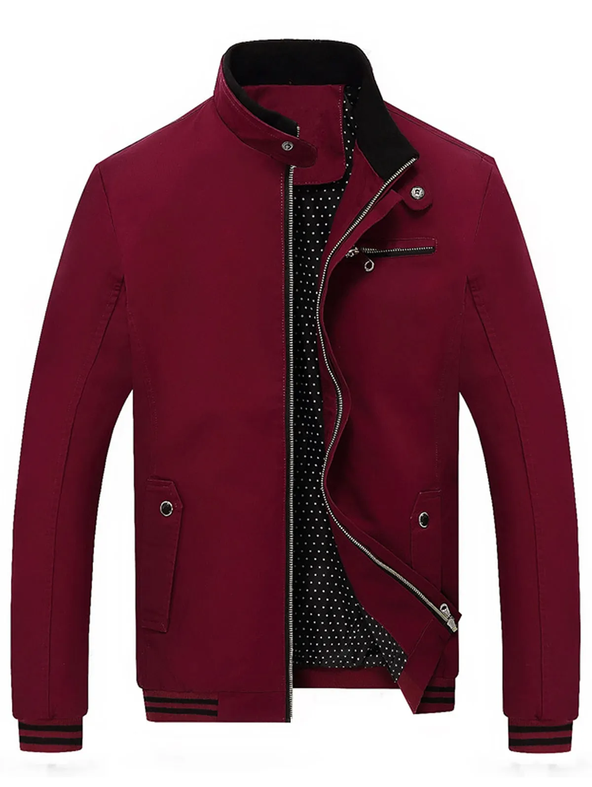 Solid Color Band Collar Casual Full Zip Jacket (4 colors)