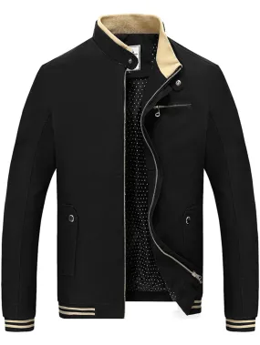 Solid Color Band Collar Casual Full Zip Jacket (4 colors)