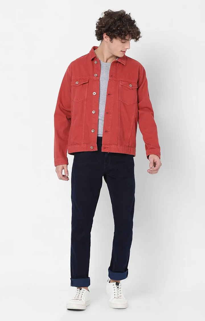 Spykar Red Full Sleeve Denim Jacket For Men