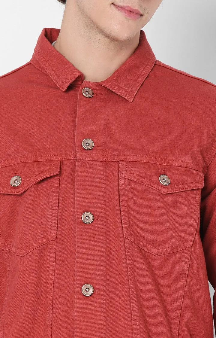 Spykar Red Full Sleeve Denim Jacket For Men