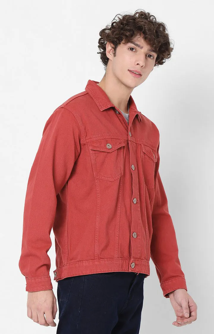 Spykar Red Full Sleeve Denim Jacket For Men