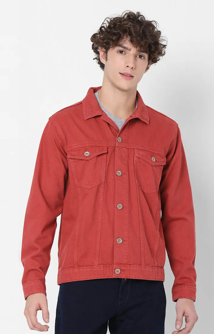 Spykar Red Full Sleeve Denim Jacket For Men