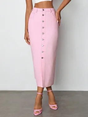 Summer Midi Skirt With Split Hem_Pink