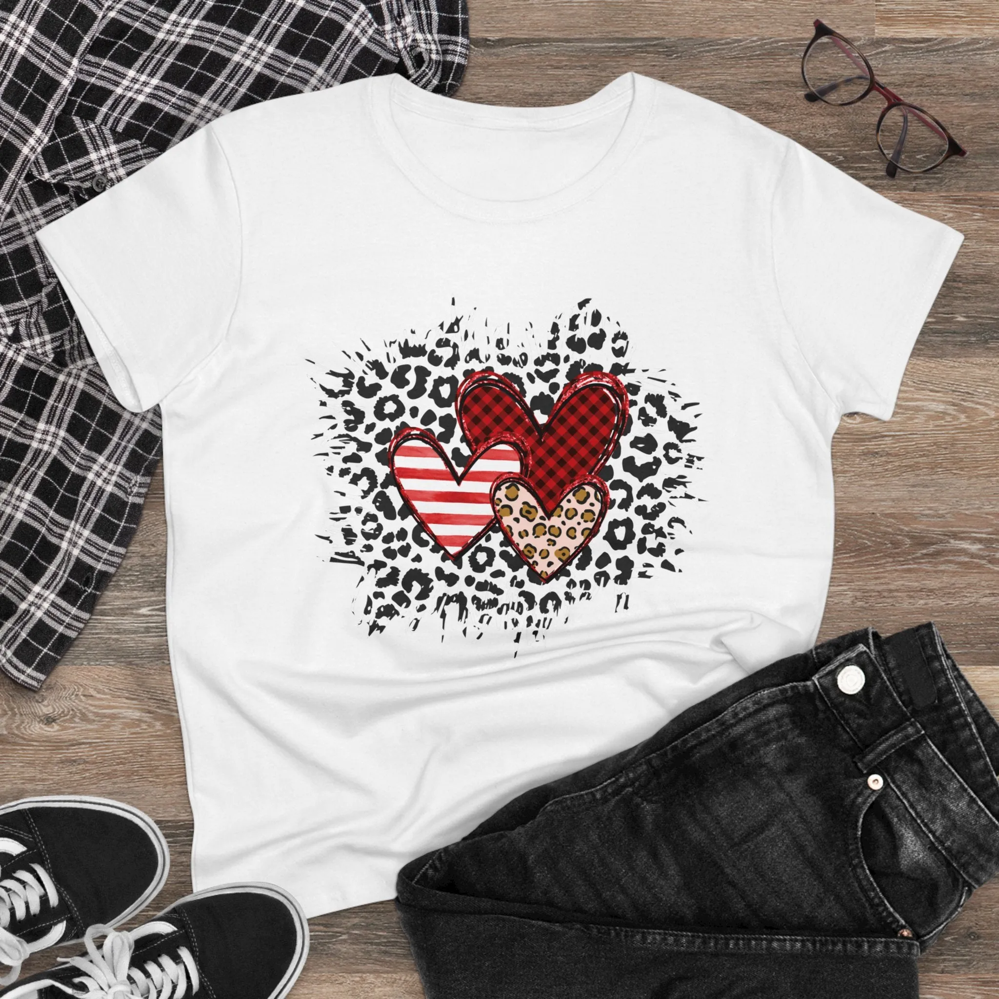 Triple Heart Women's T-shirt only at Bling & Bloom's Boutique | Cheetah Print Tee | Valentine's Day T-shirt | Love Tees