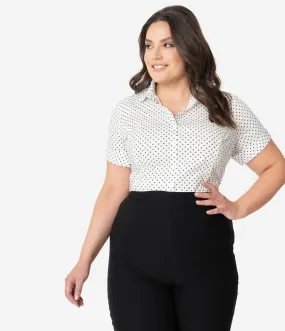 Unique Vintage Plus Size White & Black Stars Mazzie Blouse