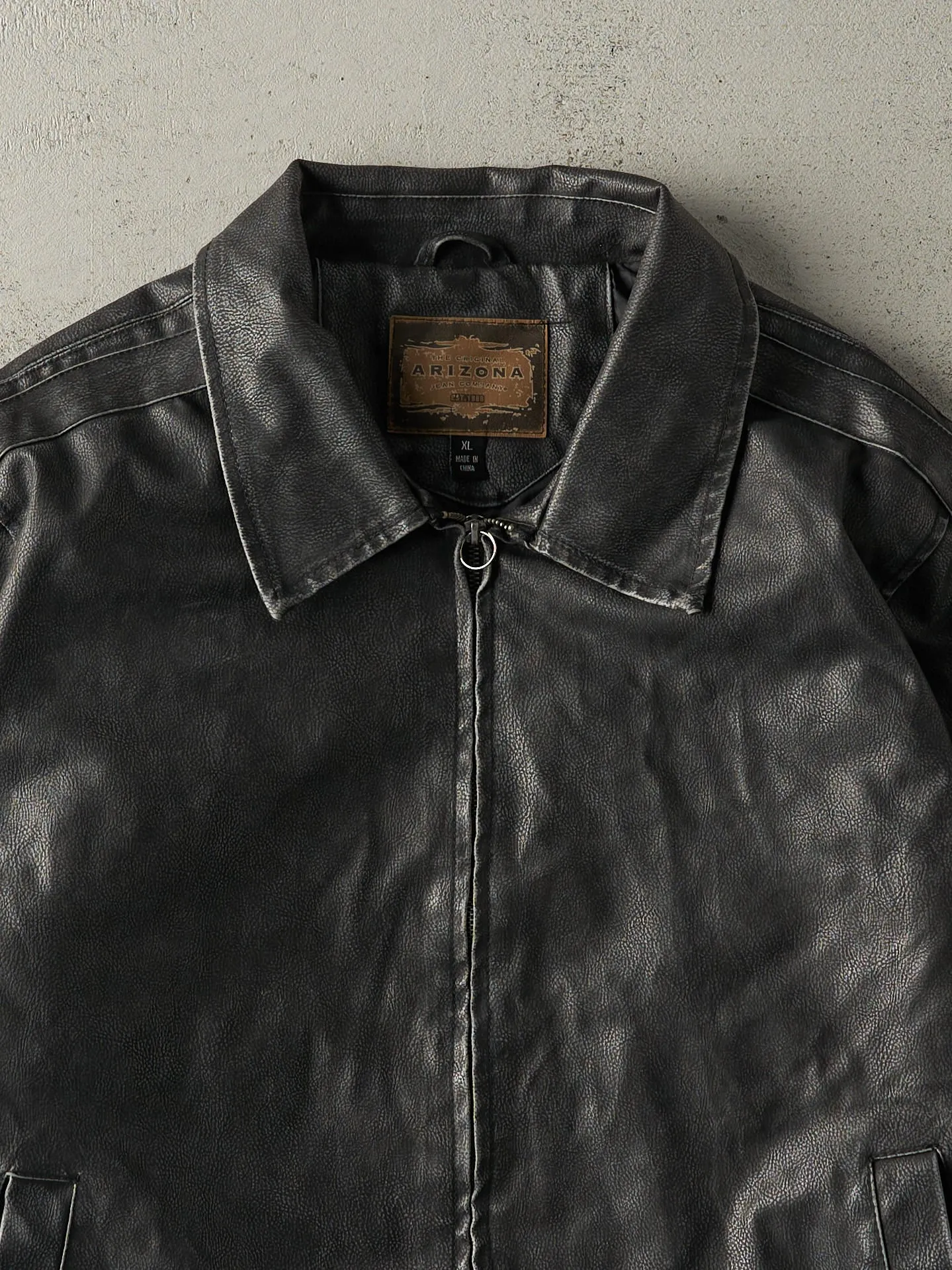 Vintage 90s Washed Black Arizona Jeans Co Leather Jacket (L)