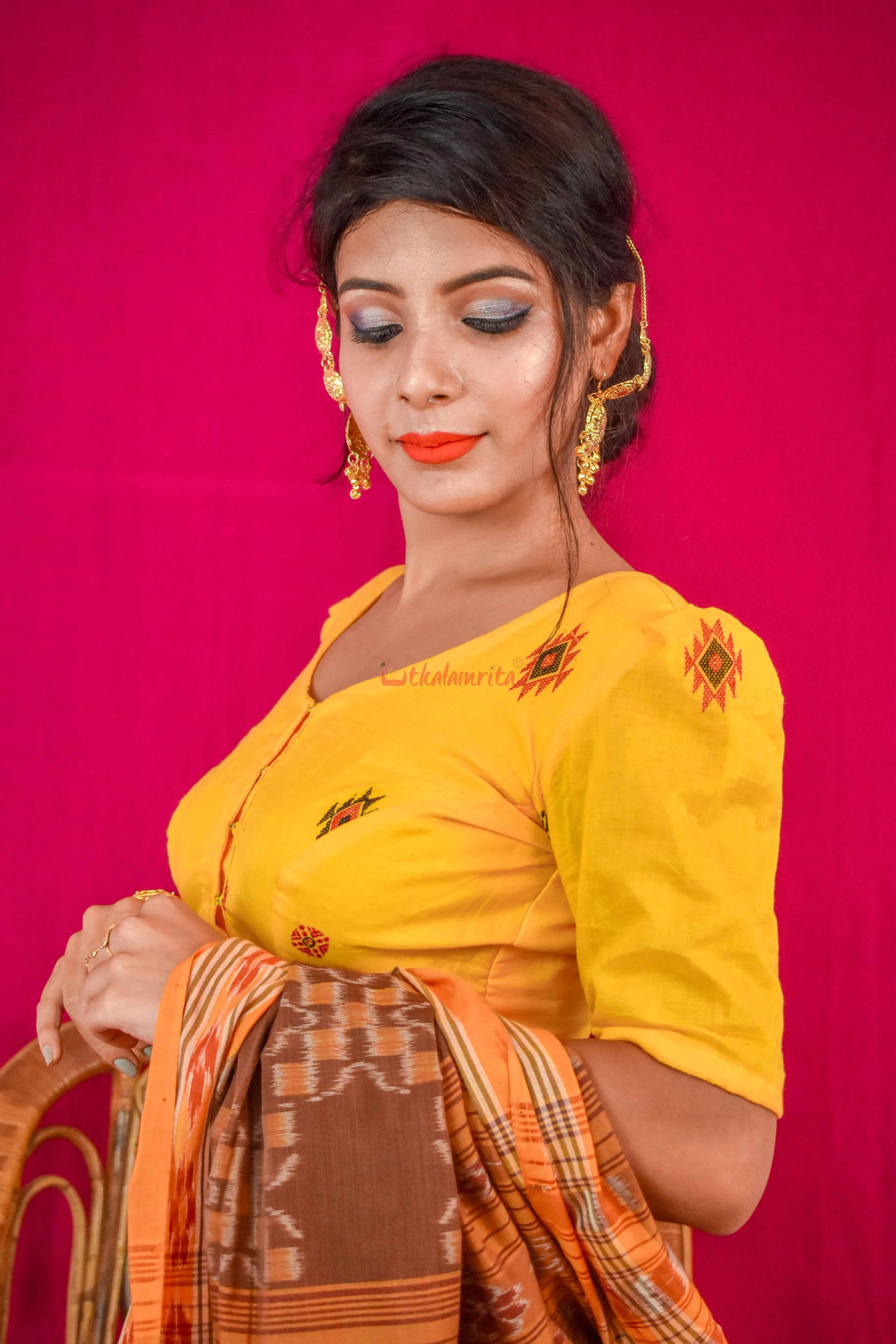 Yellow firbi bomkai (blouse)